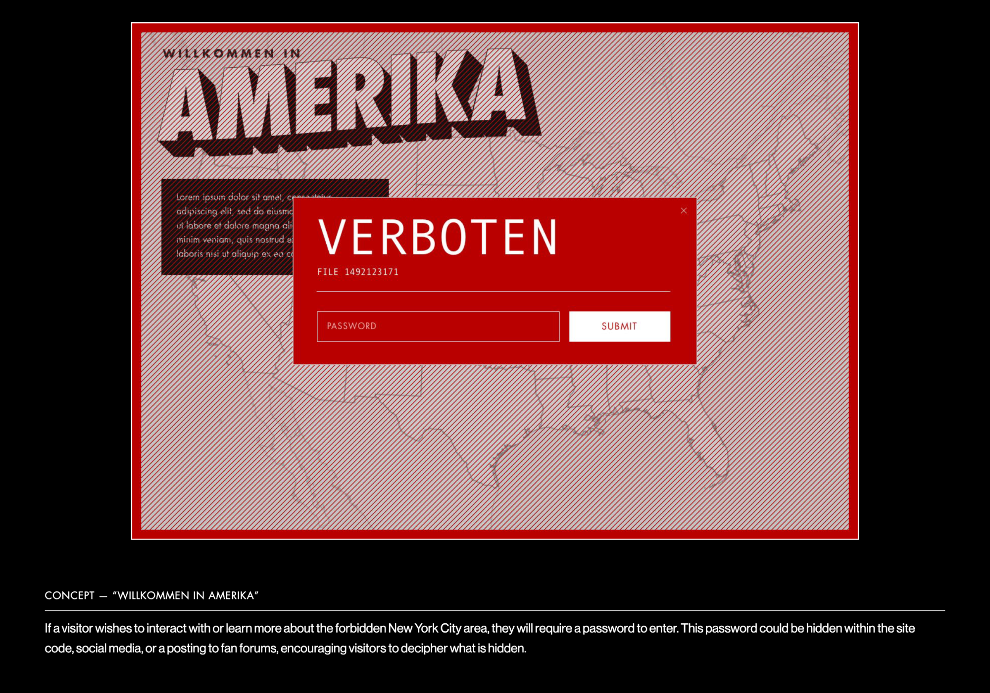 Wolfenstein II concept work showing a tourism site exploring the alternate "Amerika" of the game.