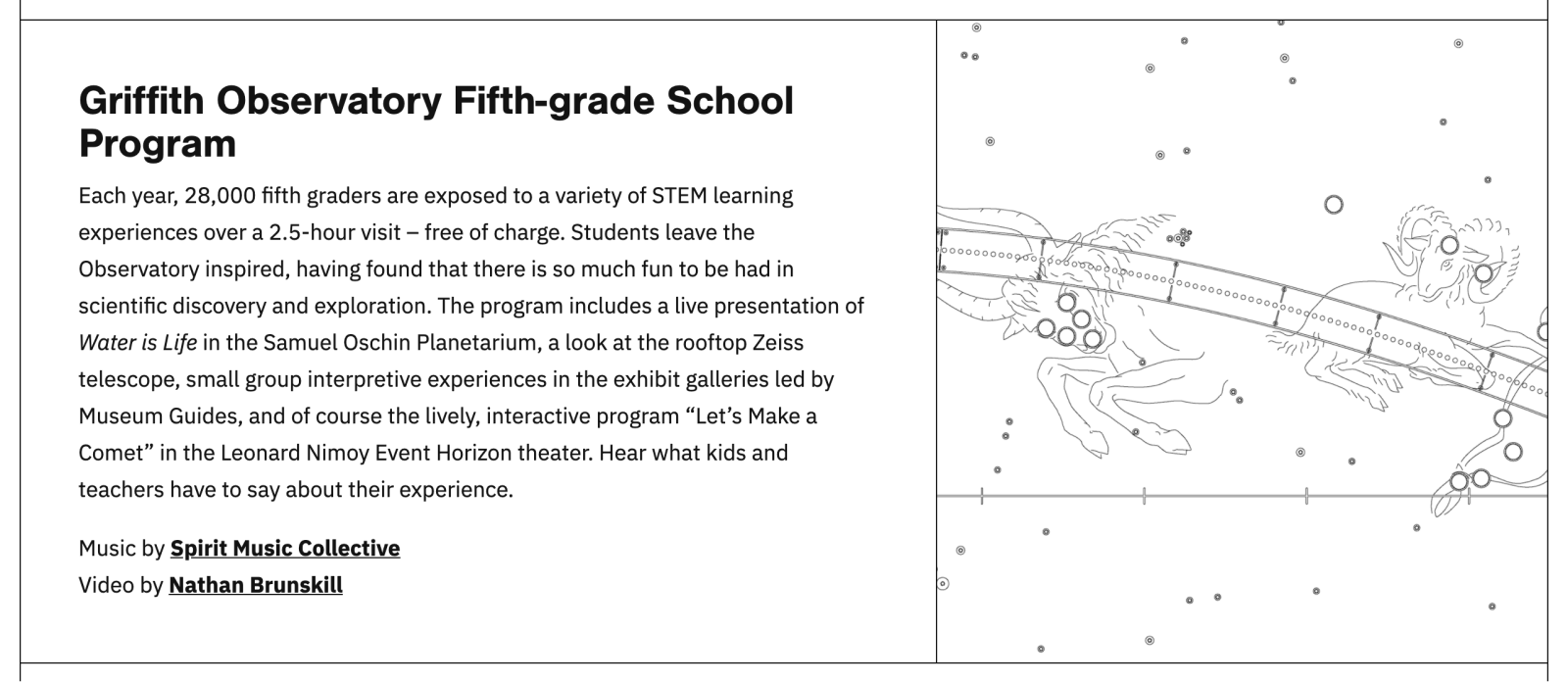 Constellation illustrations and star charts were used as decorative elements throughout the new site.