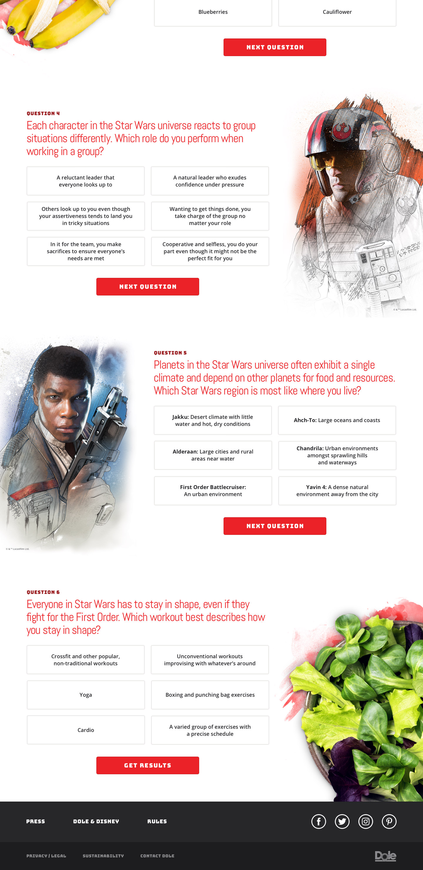 The Star Wars Episode VIII: The Last Jedi quiz design as part of the Dole/Disney partnership