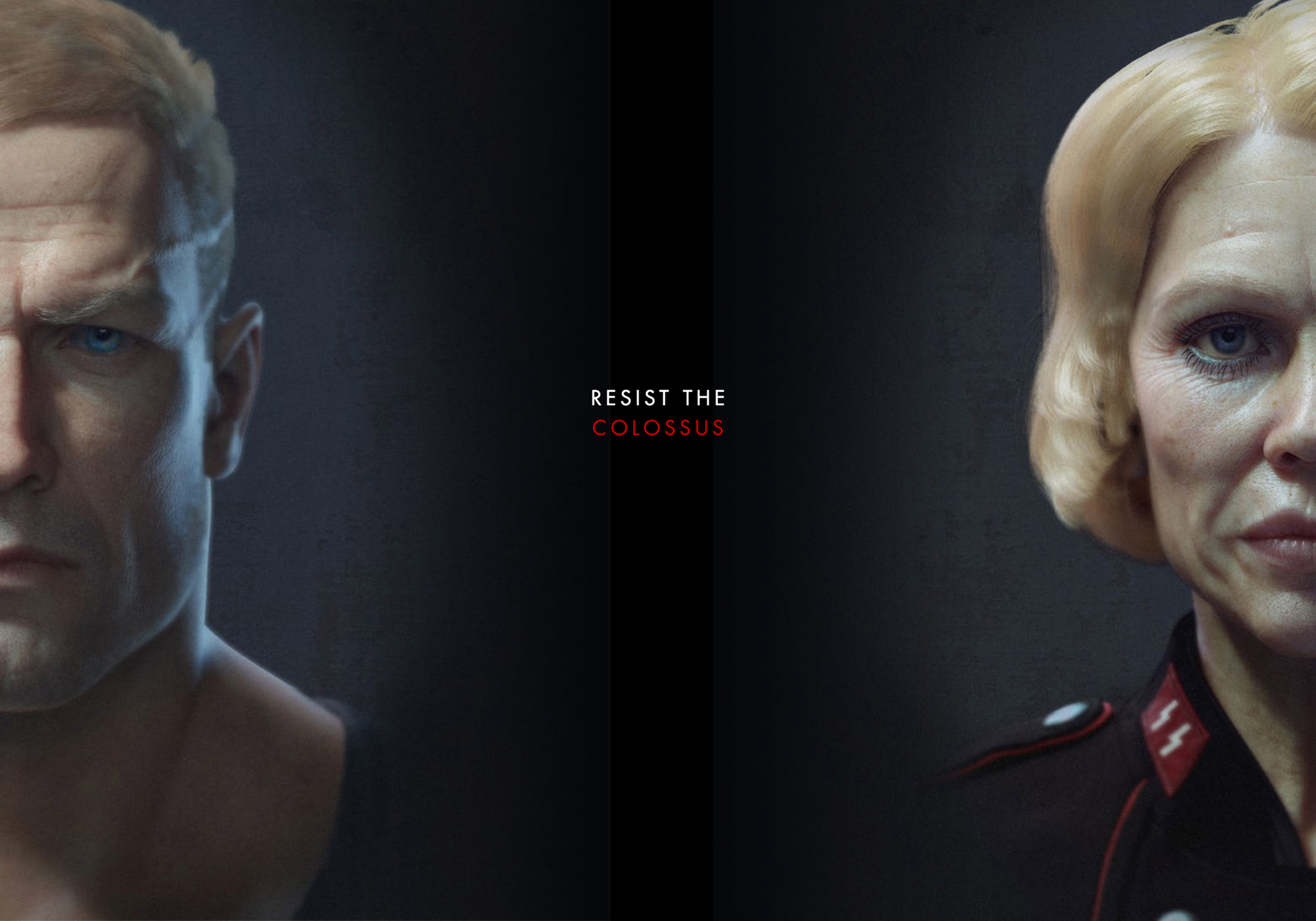 Wolfenstein II concept work with a landing page that allows visitors to explore the Resistance or the Colossus.