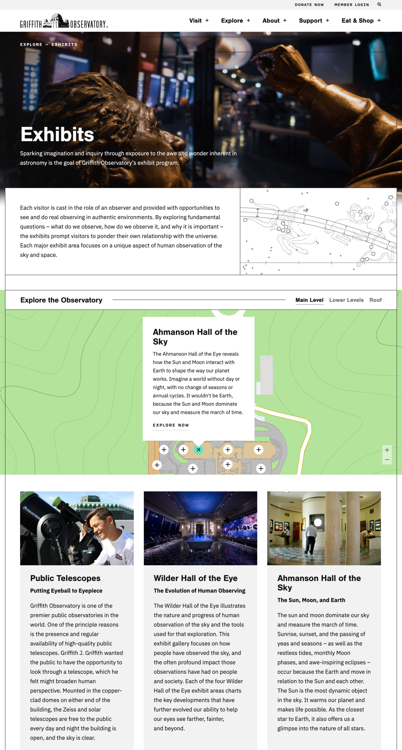 Redesign of the Griffith Observatory Exhibits page.