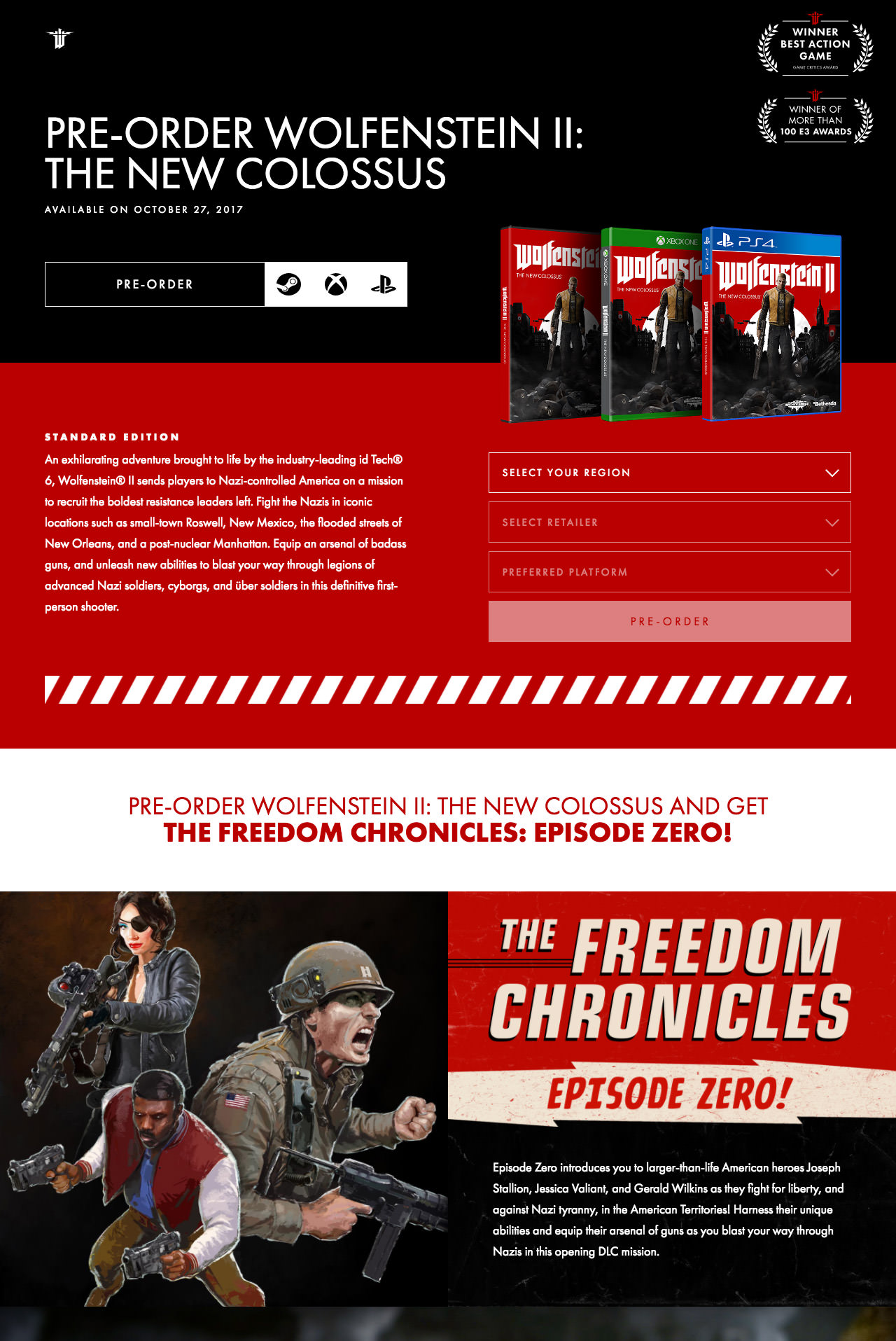 Pre-order page design for the Wolfenstein II site