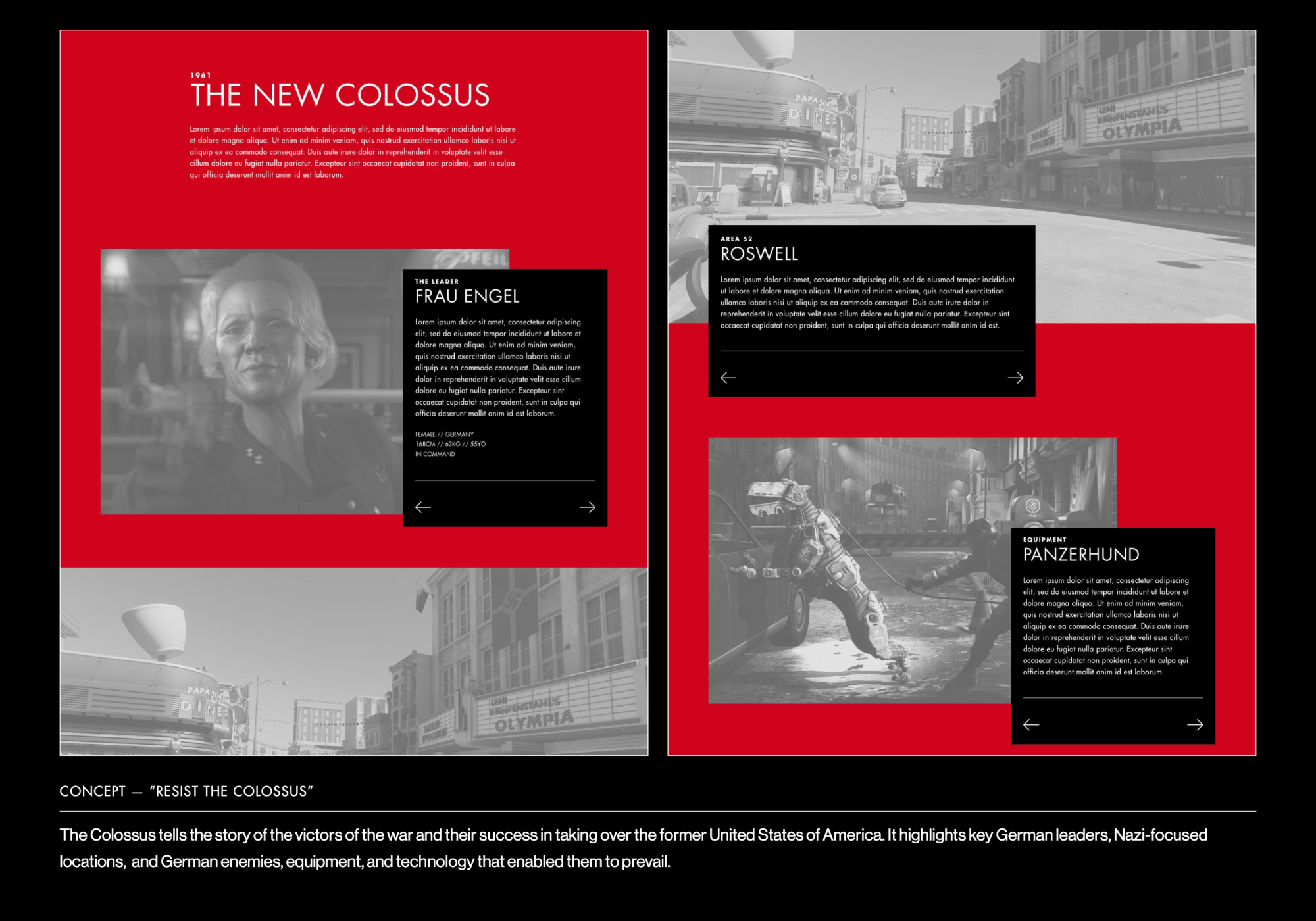 Wolfenstein II concept work with a landing page that allows visitors to explore the Resistance or the Colossus.