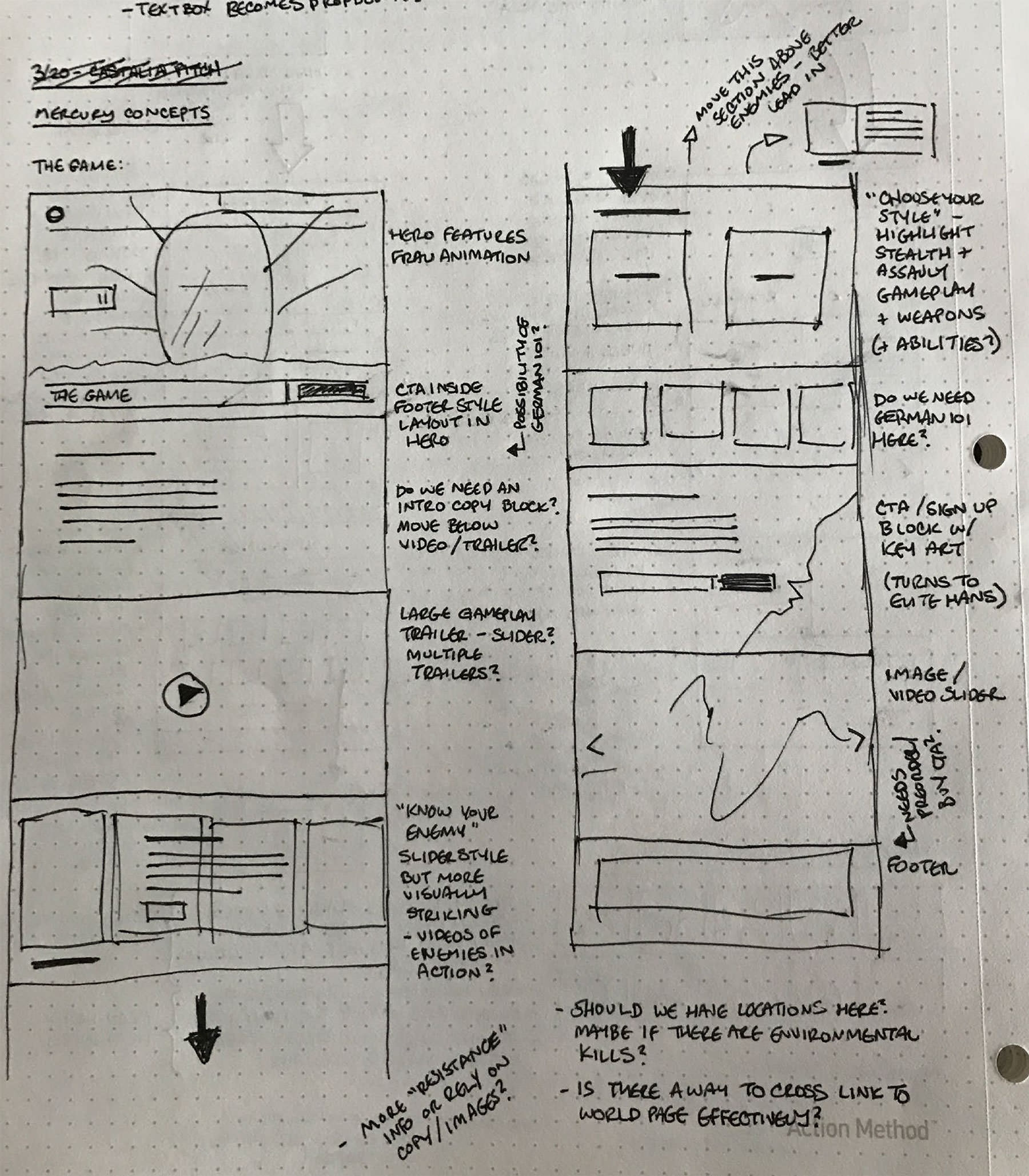 Early hand-drawn sketches and concepts for the Wolfenstein II site