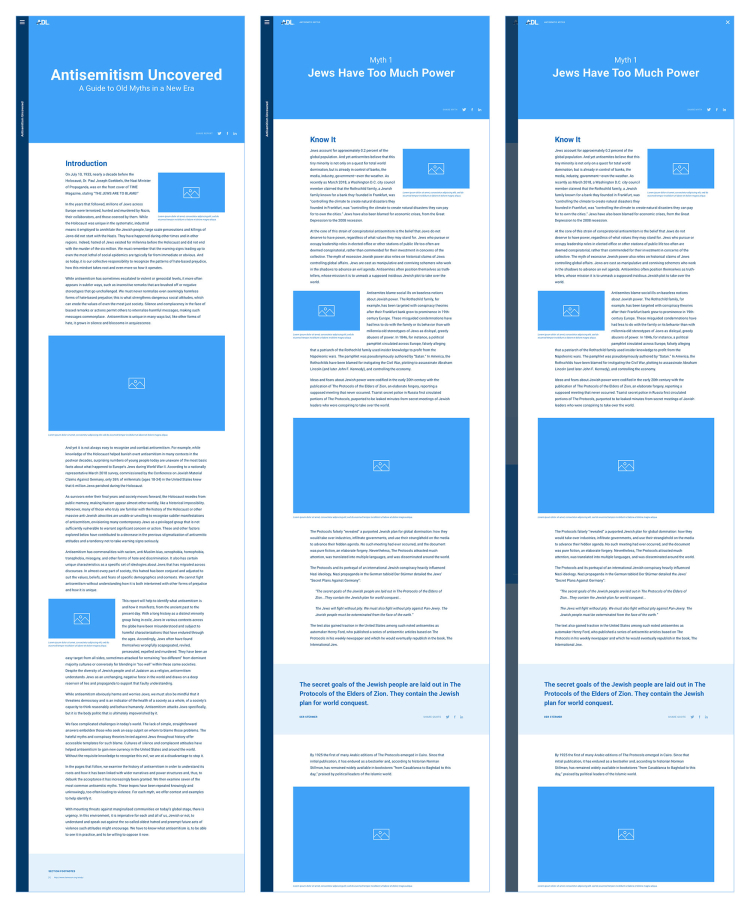 Final wireframes for the Antisemitism Uncovered website