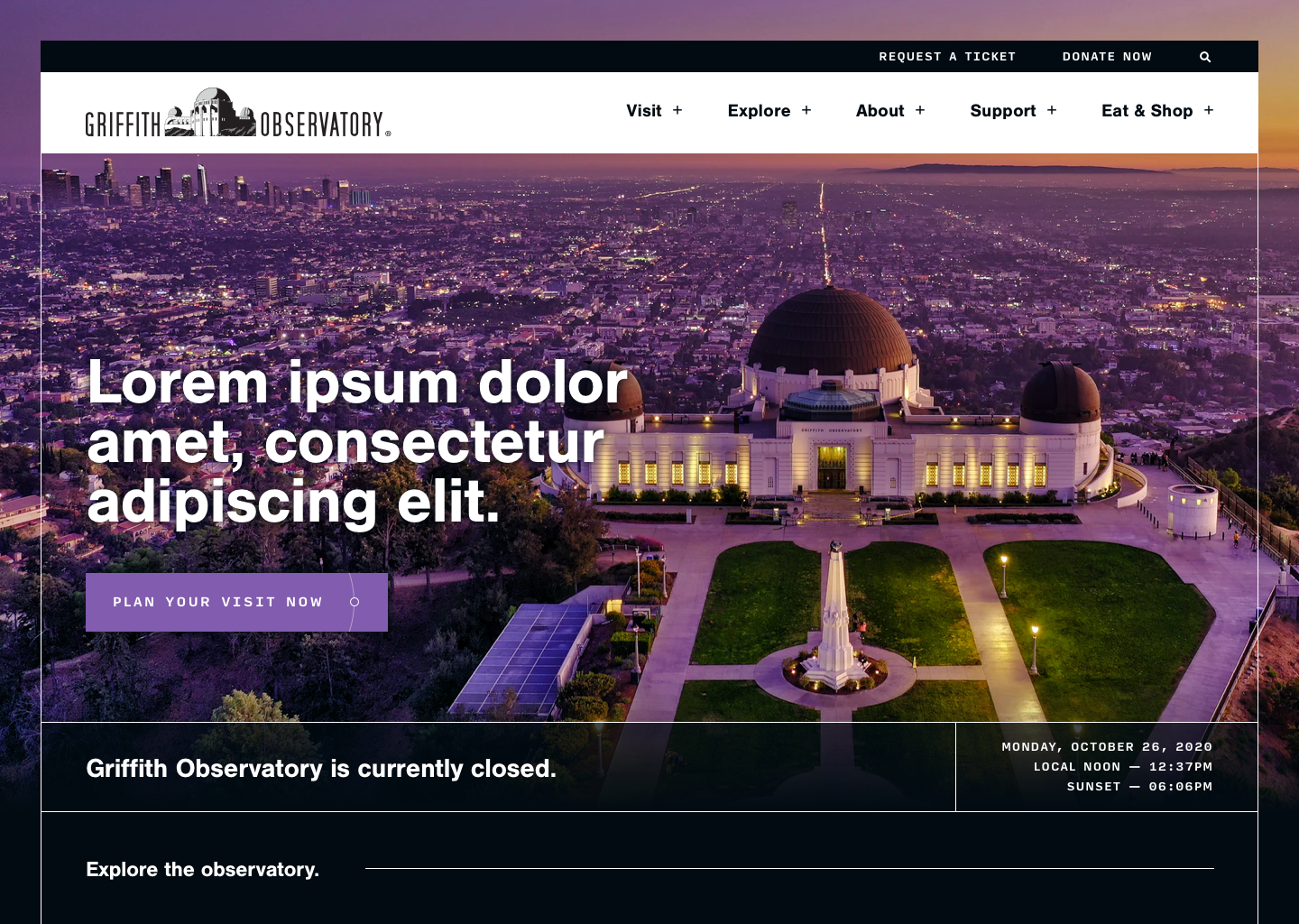 Style tile showing content blocks and design for Griffith Observatory based on the observatory's mission.
