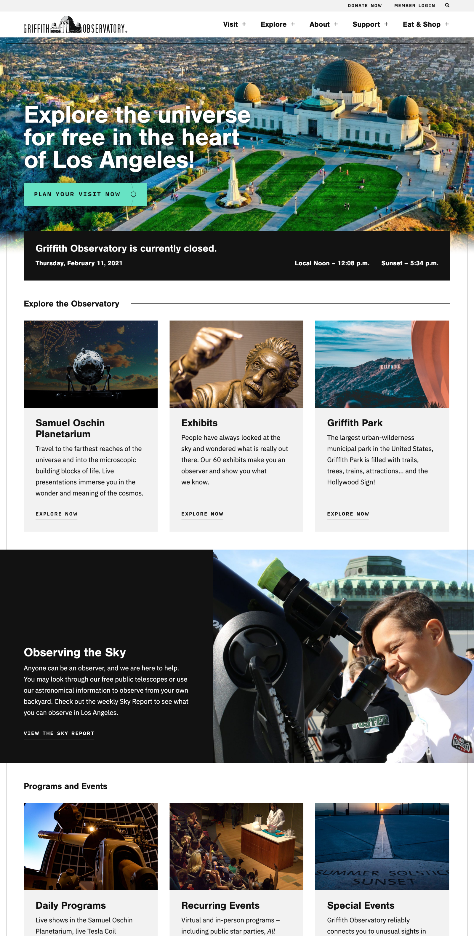 Redesign of the Griffith Observatory homepage.