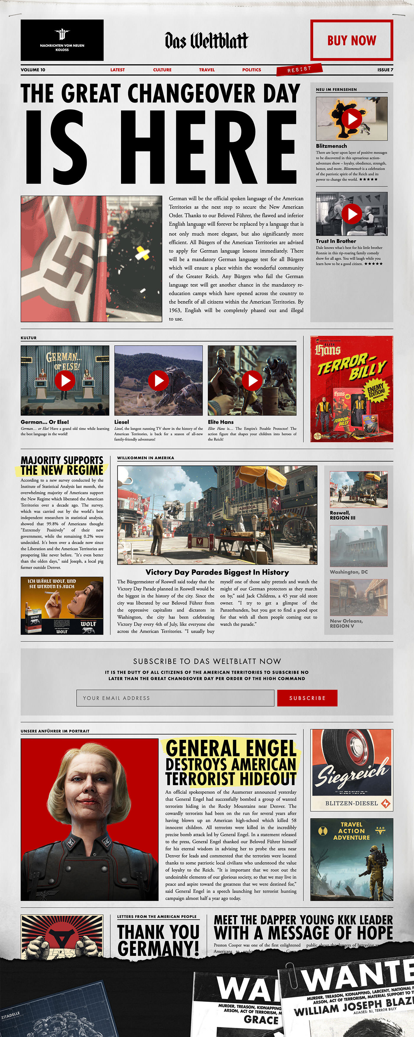 "Amerika" page design for the Wolfenstein II site
