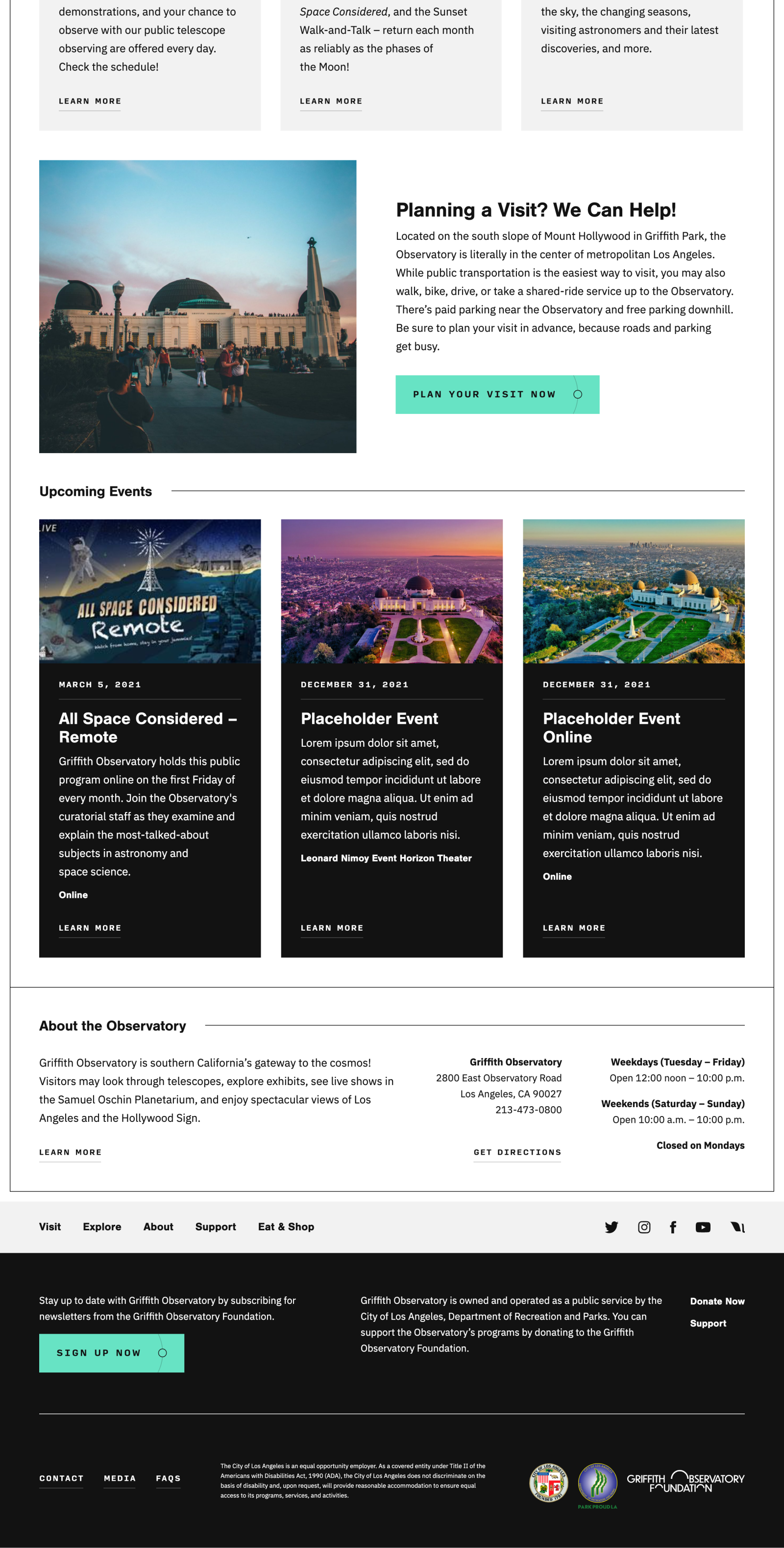 Redesign of the Griffith Observatory homepage.