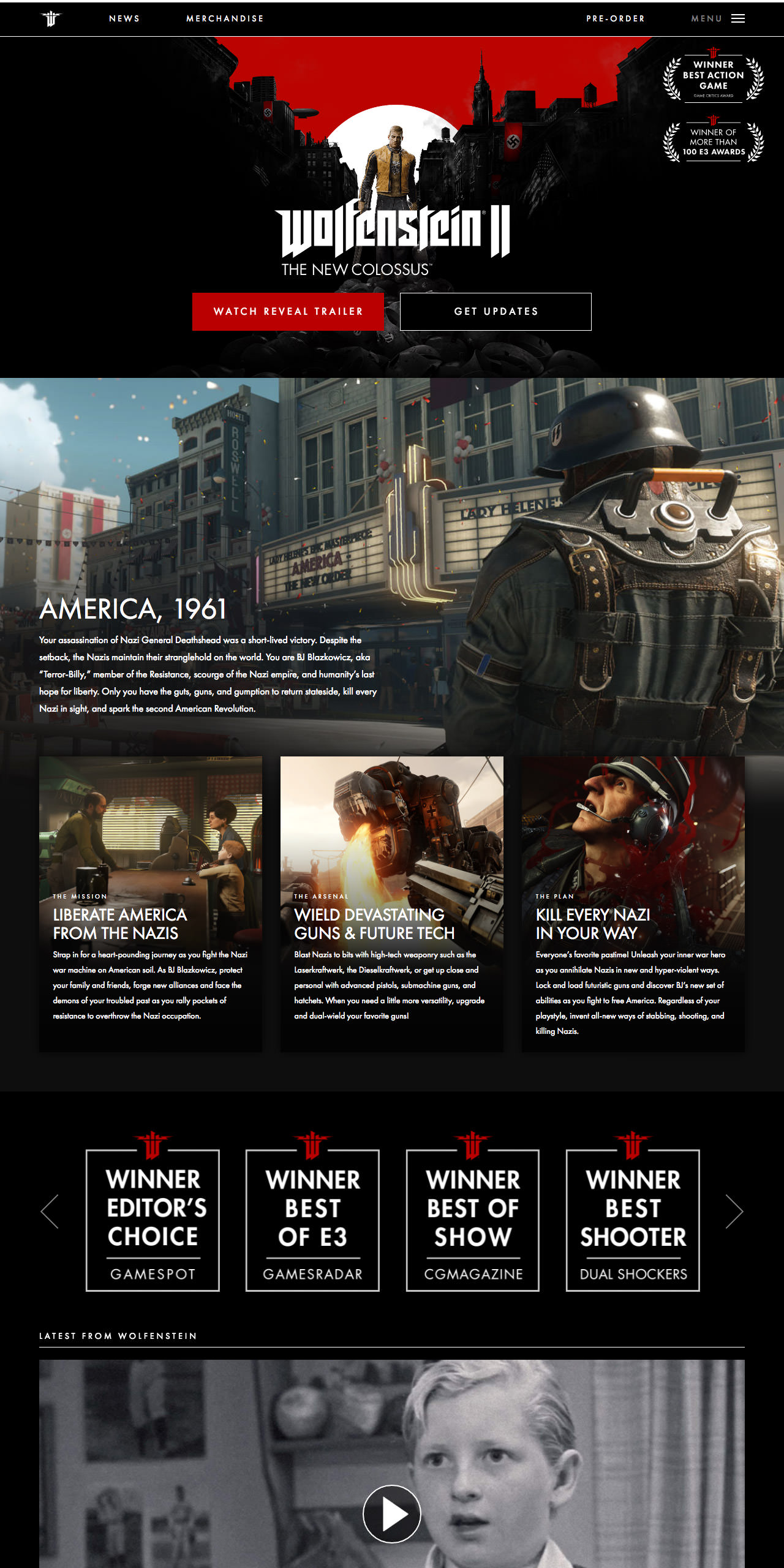 Homepage design for the Wolfenstein II site
