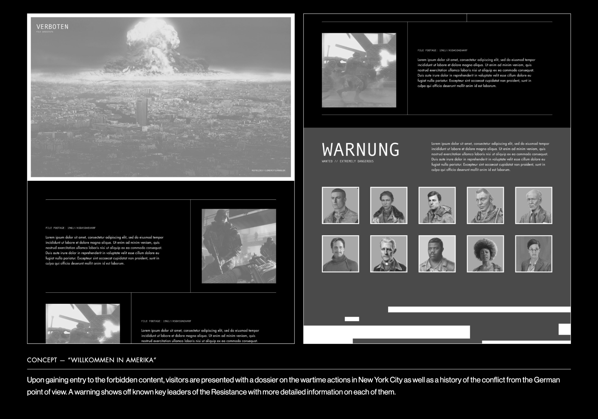 Wolfenstein II concept work showing a tourism site exploring the alternate "Amerika" of the game.