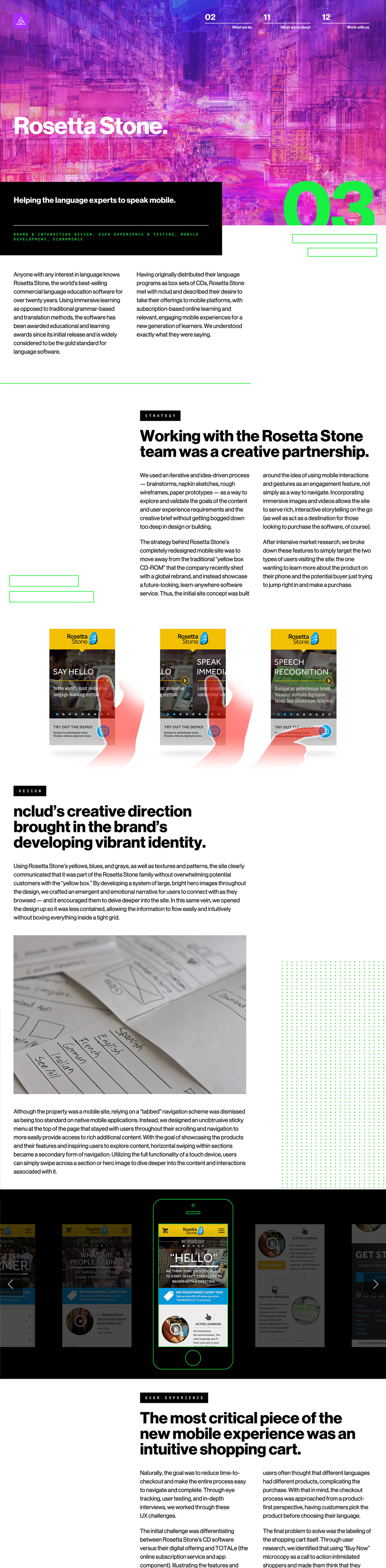 Rosetta Stone case study design on the nclud site