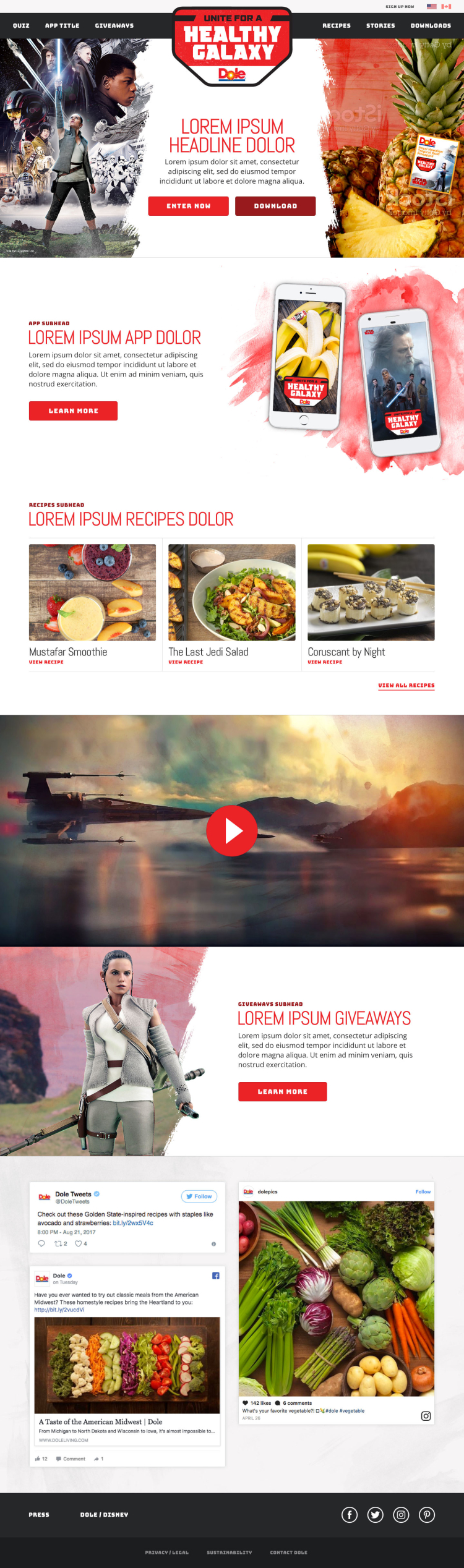 The Star Wars Episode VIII: The Last Jedi homepage design as part of the Dole/Disney partnership