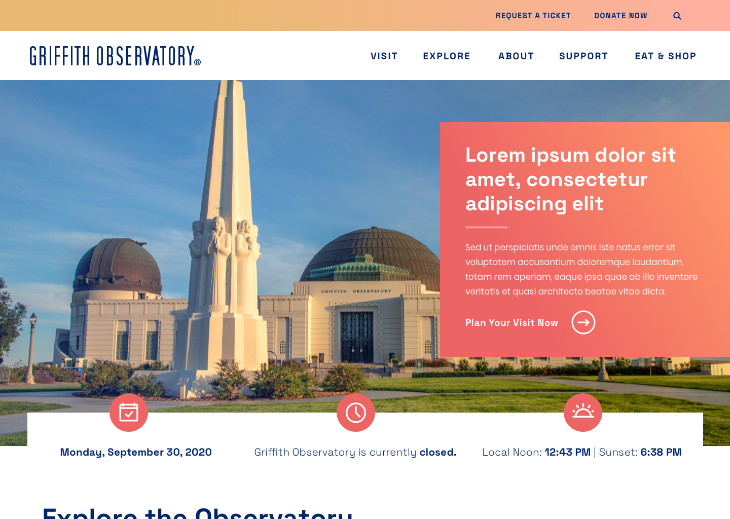 Style tile showing content blocks and design for Griffith Observatory based on the iconic grounds.