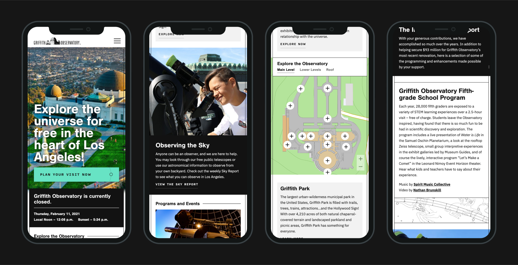 Mobile views of the redesigned Griffith Observatory site.