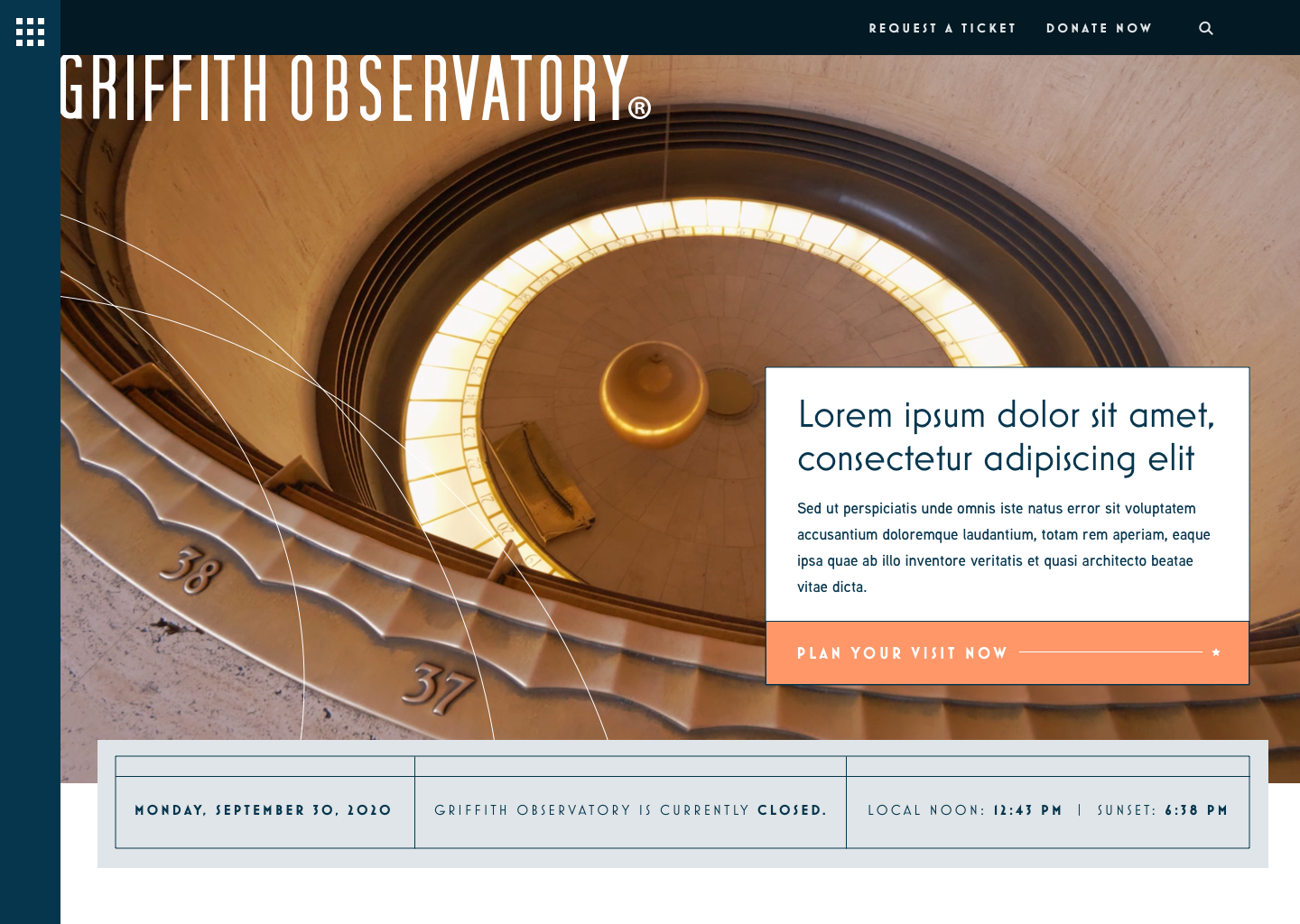 Style tile showing content blocks and design for Griffith Observatory based on the art deco architecture.