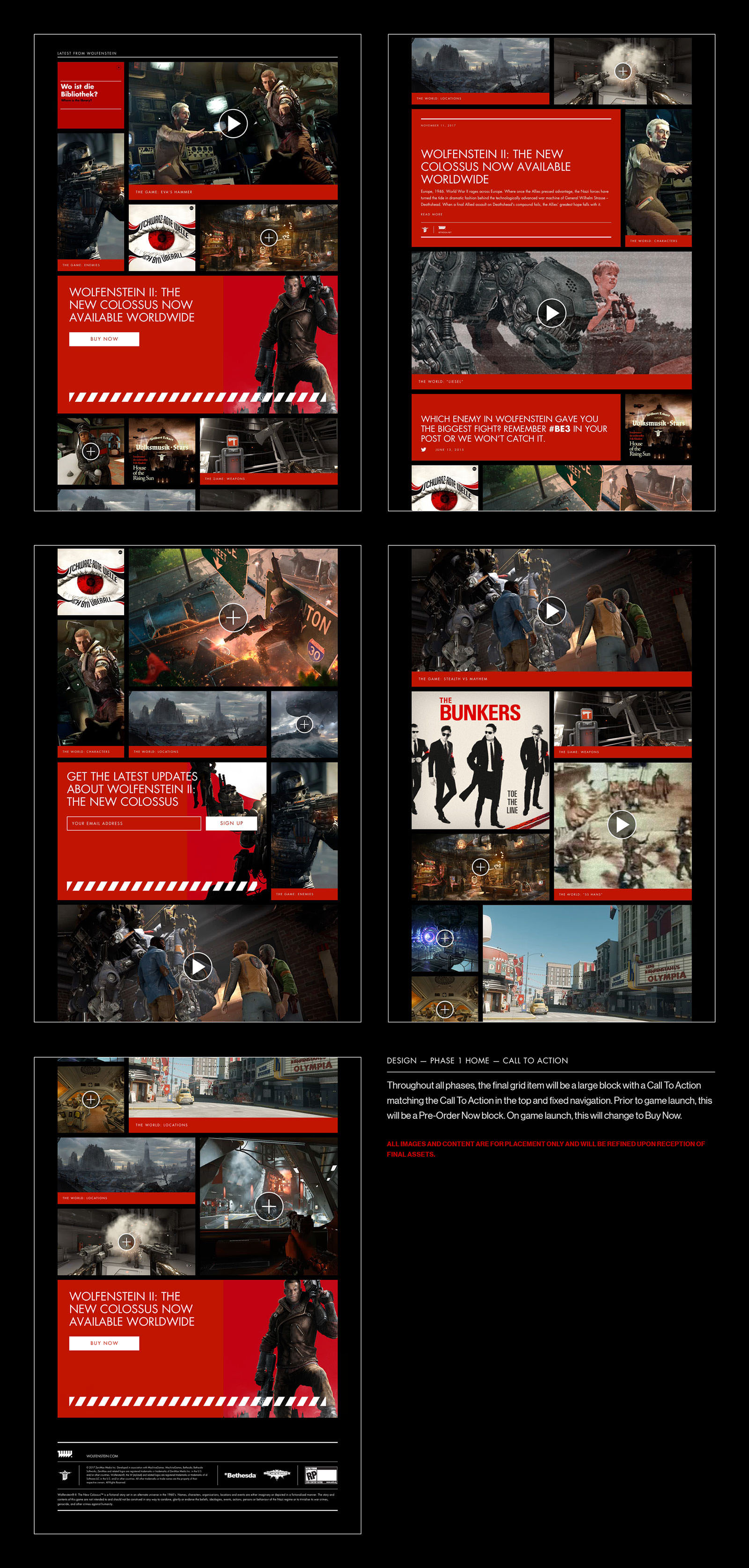 Grid rules and content recommendations for homepage of the Wolfenstein II site