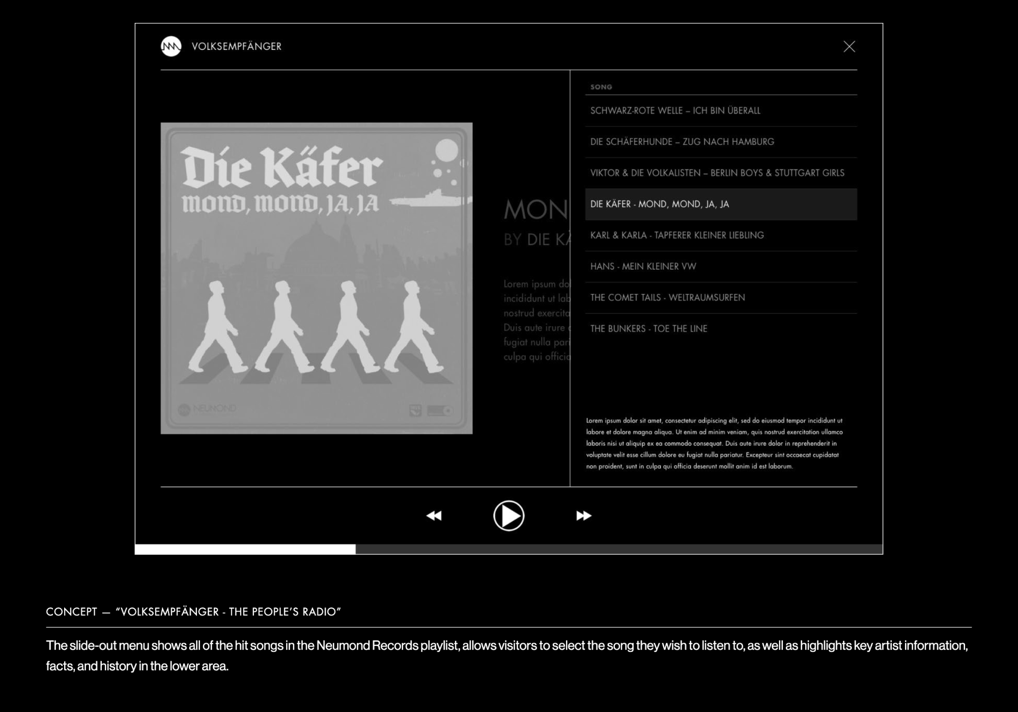 Wolfenstein II concept work showing an in-world music player.