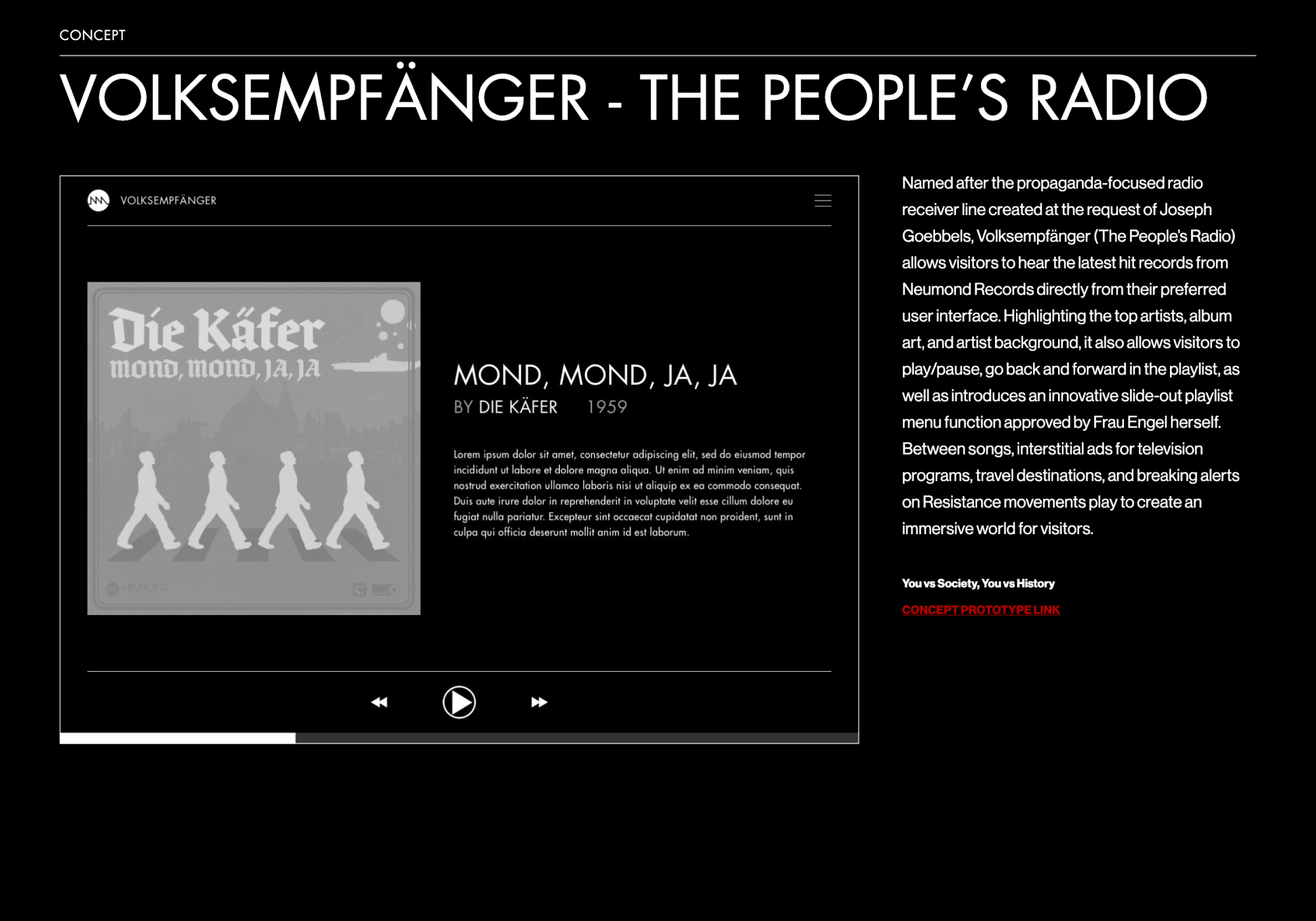 Wolfenstein II concept work showing an in-world music player.