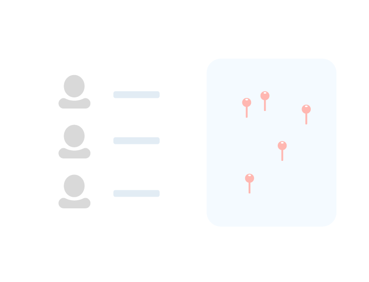 Map showing the location of numerous technicians