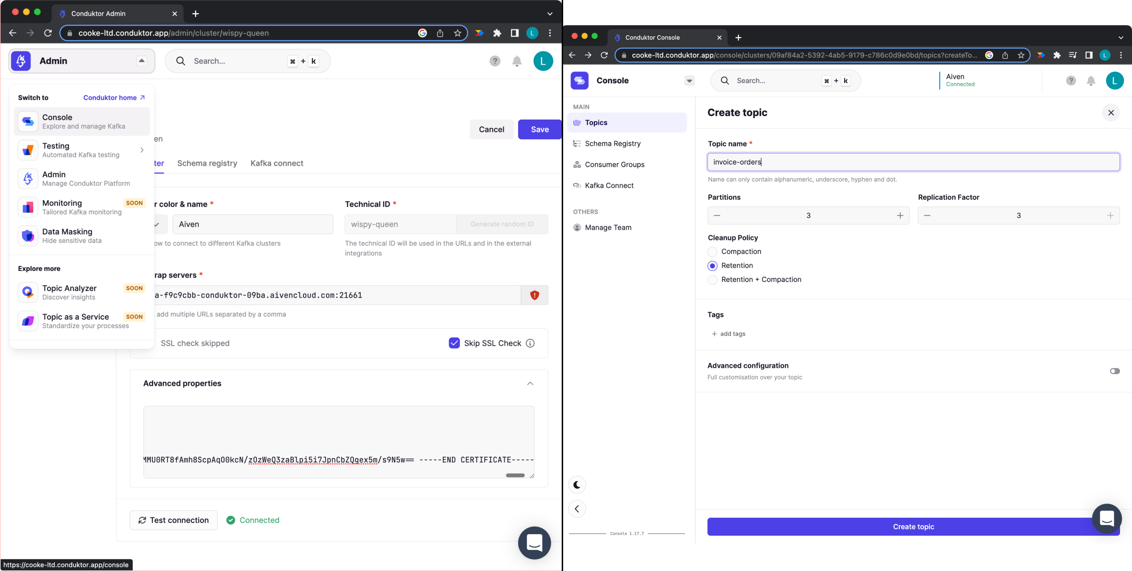Creating a topic on Conduktor Platform