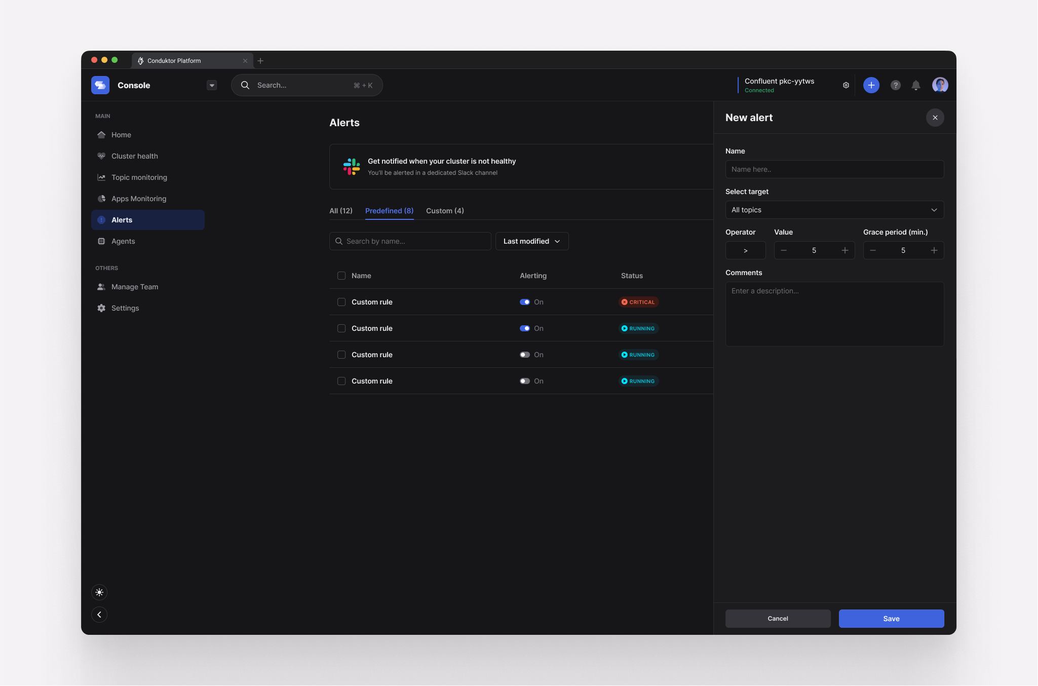 Creating an alert