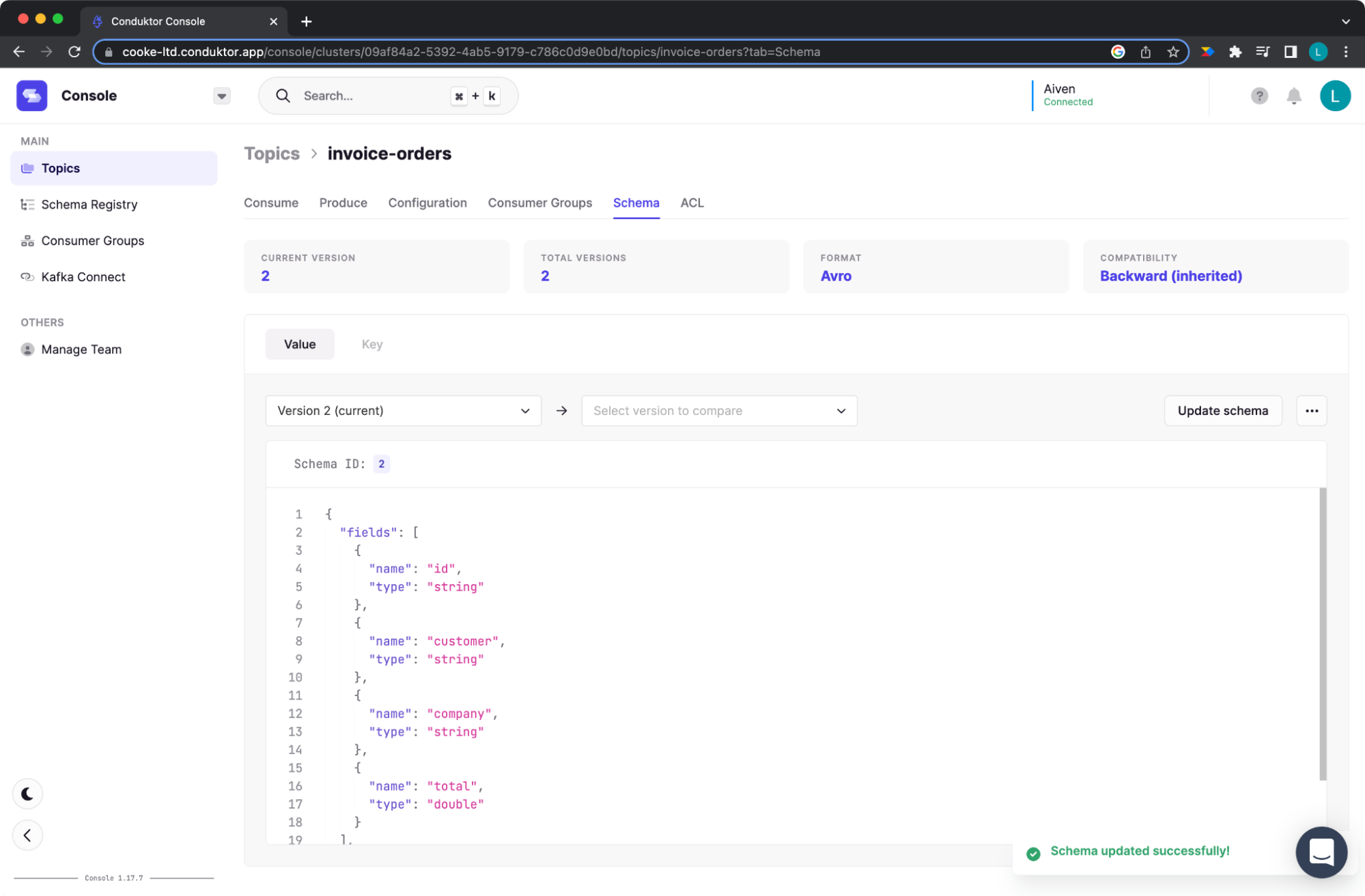 Updating the Schema once it is compatible