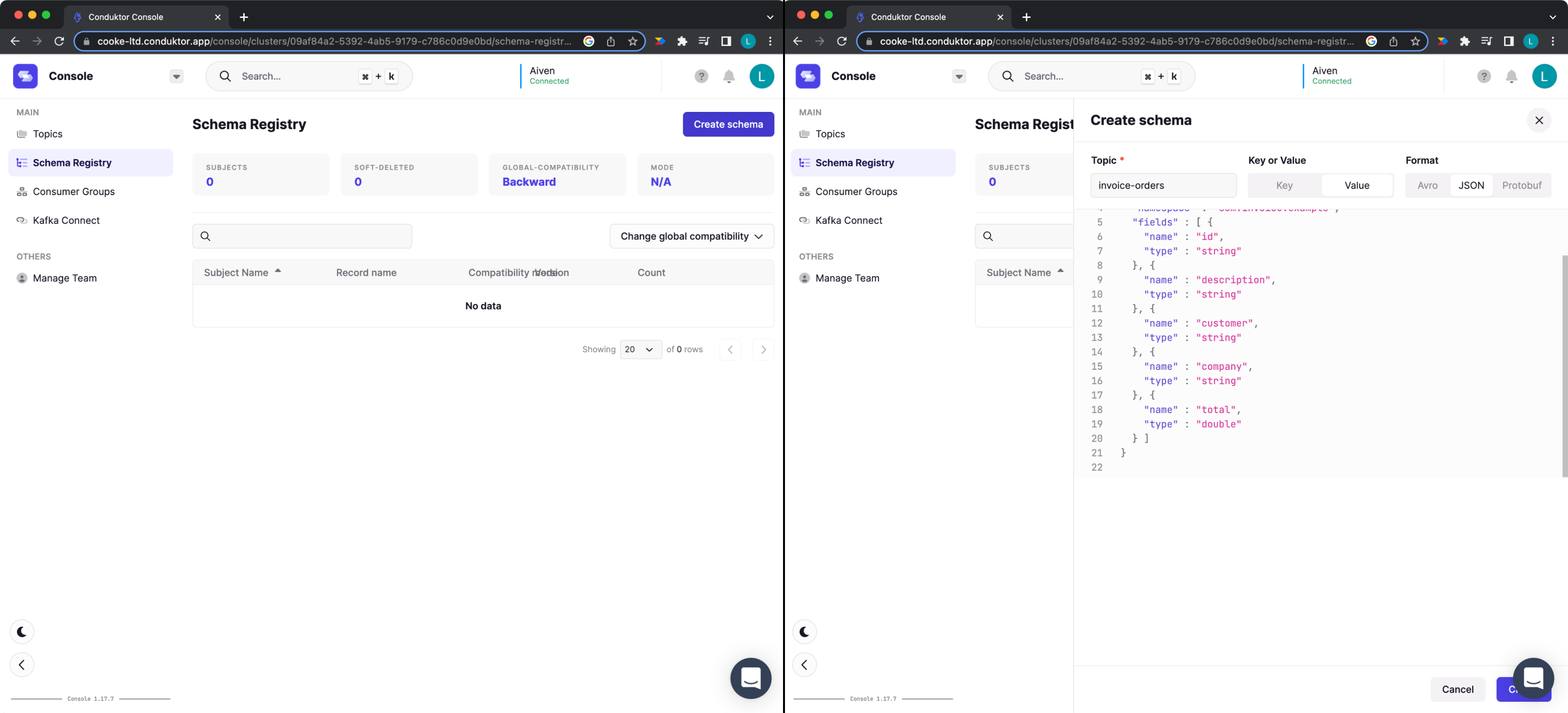 Creating a Schema on Conduktor Platform