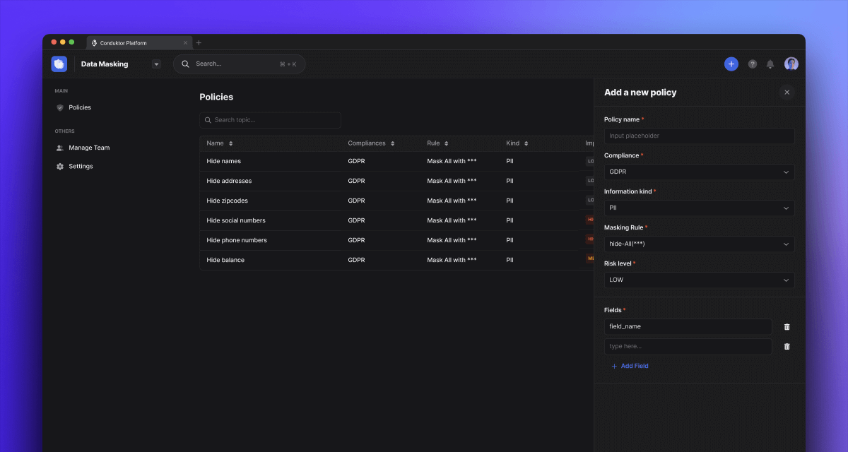 Data Masking in the Conduktor Platform