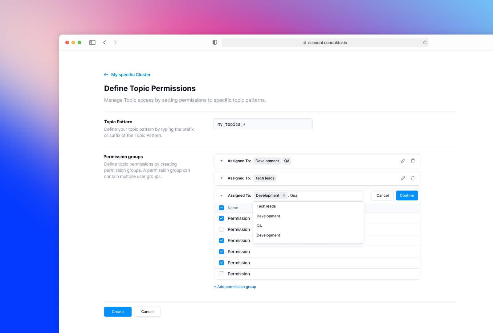 topic Permissions view