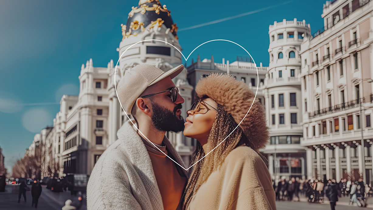 A couple in Madrid in heart shape