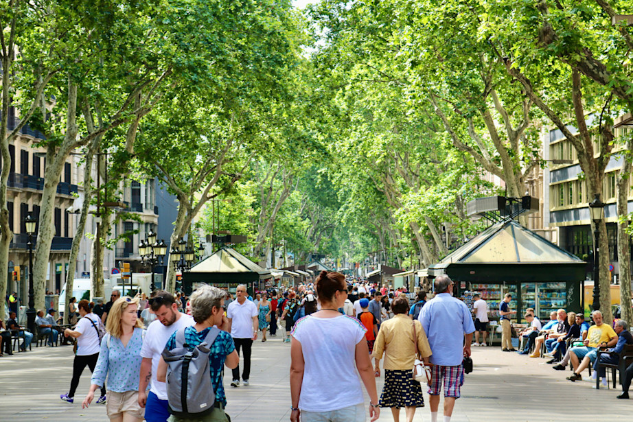 people walking down la ramblas in barcelona