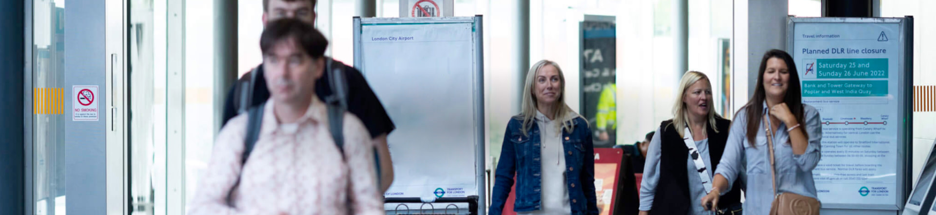 Passengers walking through the terminal