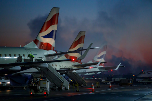 British Airways planes lined up at LCY airport