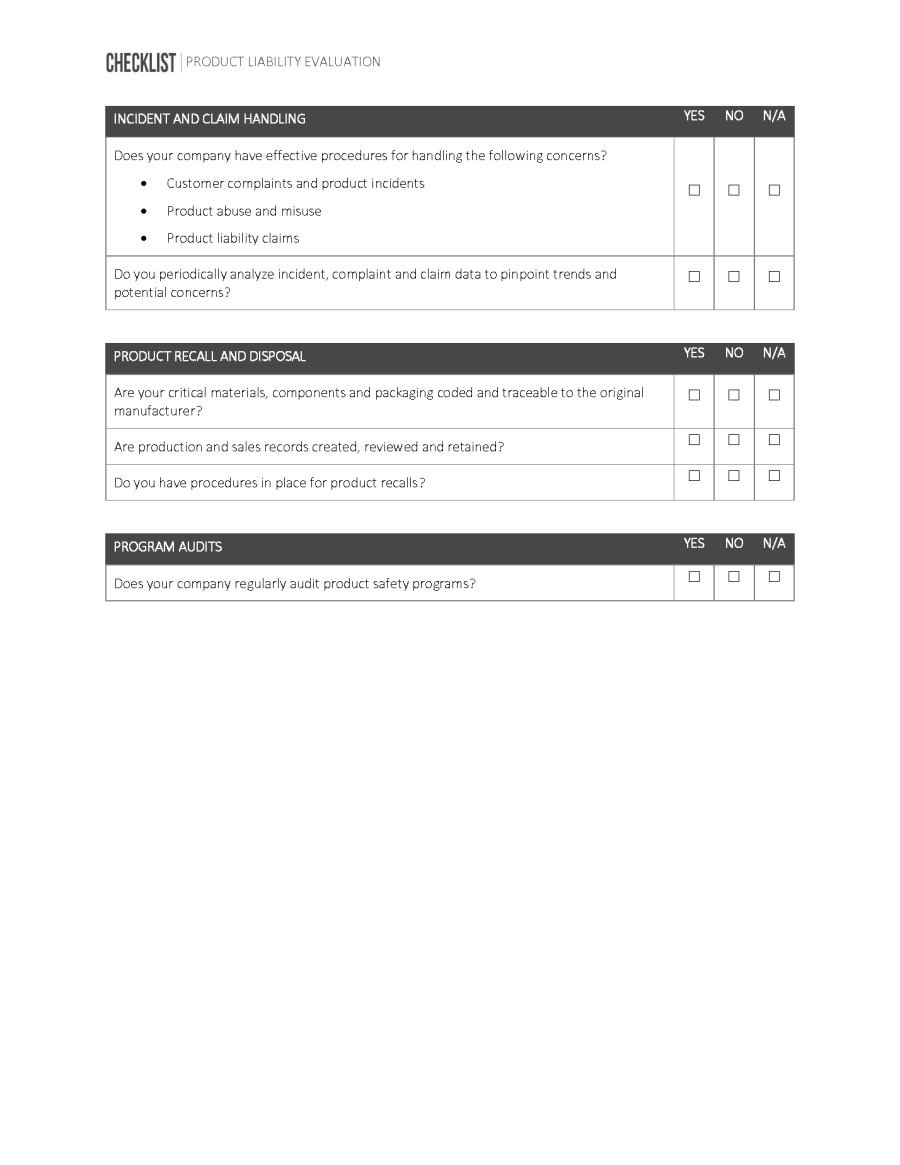 Product Liability Evaluation Checklist Page 3