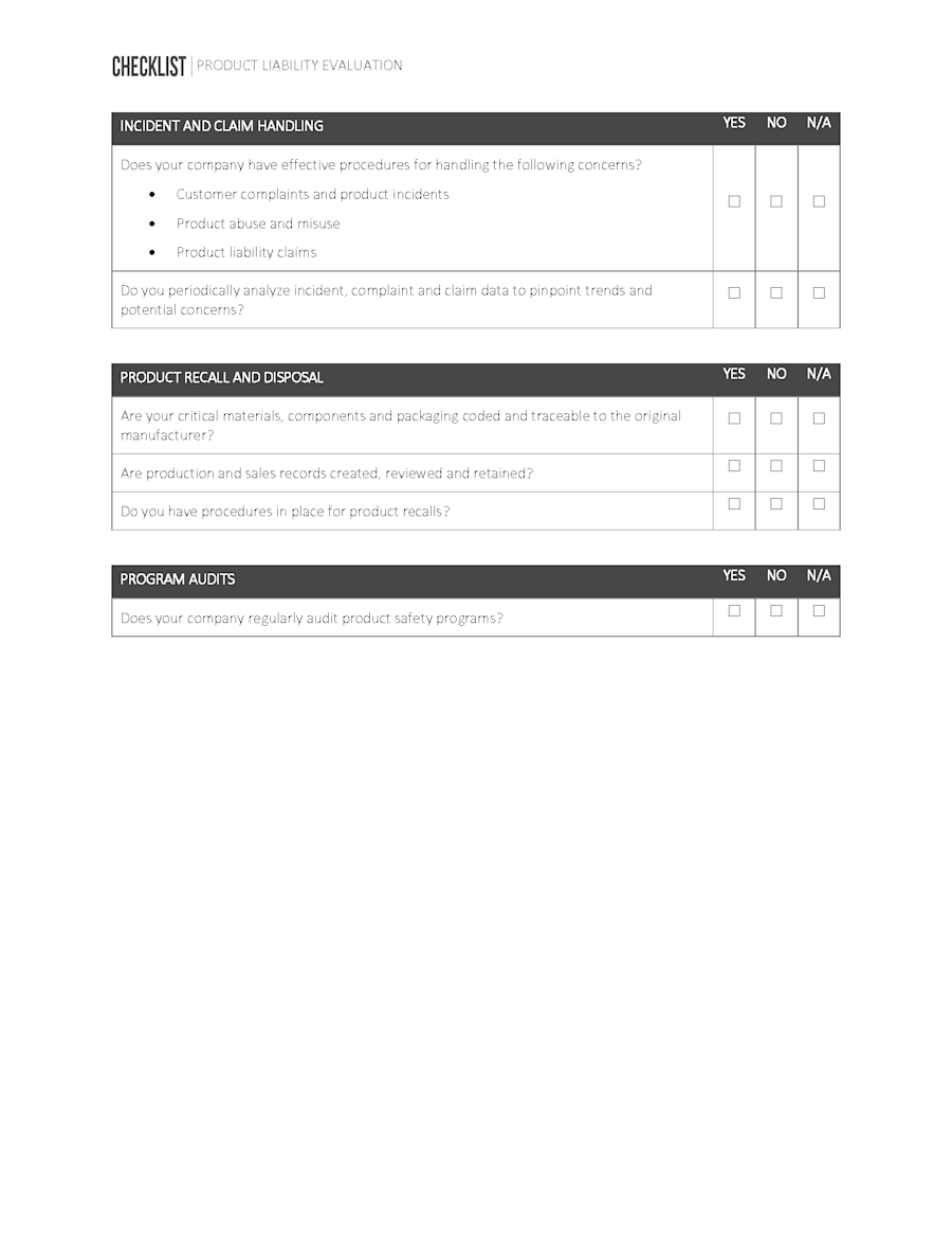 Product Liability Evaluation Checklist Page 3