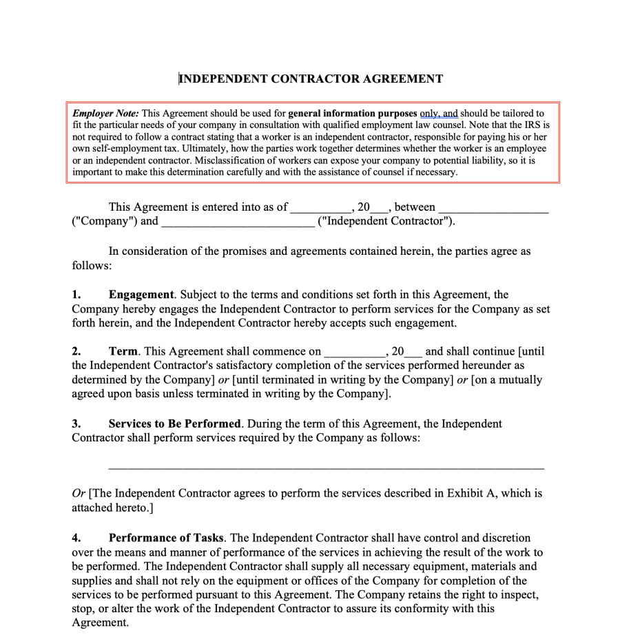 Independent Contractor Sample Contract
