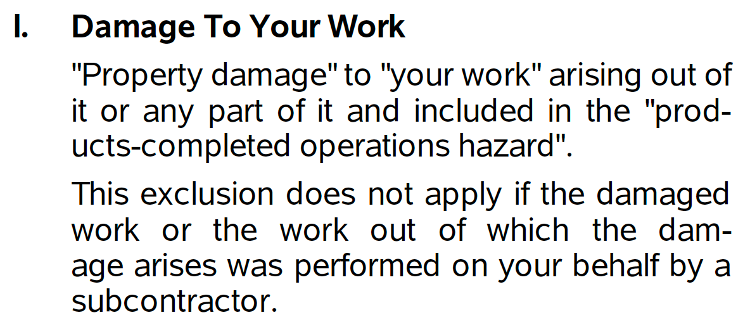 Damage To Your Work Exclusion