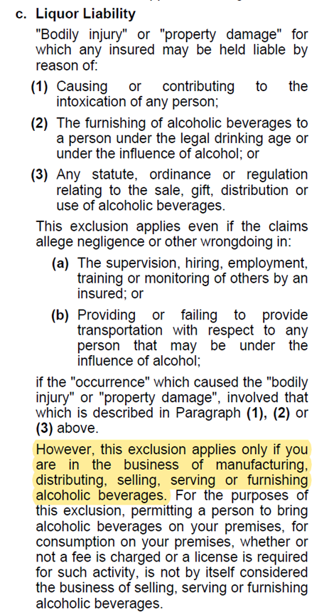 CGL Liquor Liability Exclusion