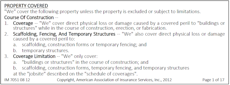 Builders Risk - Property Covered