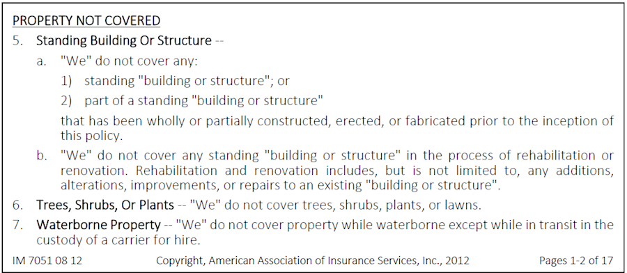 Builders Risk - Property Not Covered 2