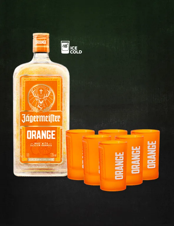 Bundle 1x Jägermeister Orange 1L + Panáky Orange 6 Ks