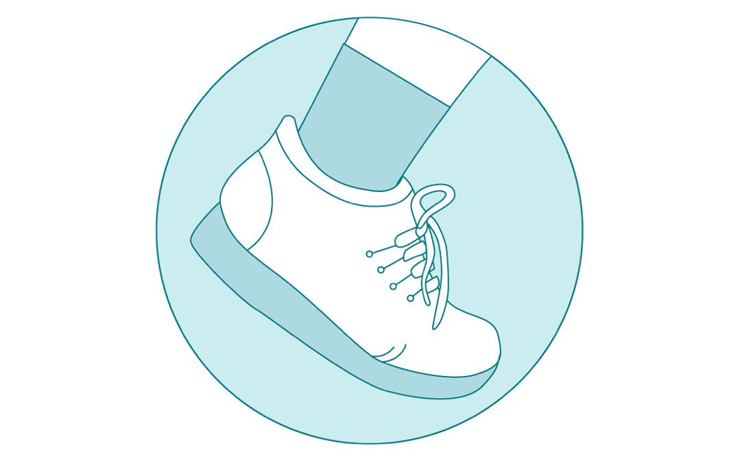 Illustration of a sneakered foot in mid stride.