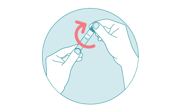 Right hand turning the cap of the urine sample tube clockwise to close it. Right hand turning the cap of the urine sample tube clockwise to close it.