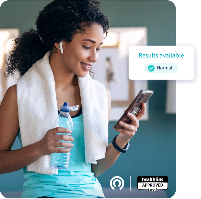 Micronutrient results screen with woman on phone