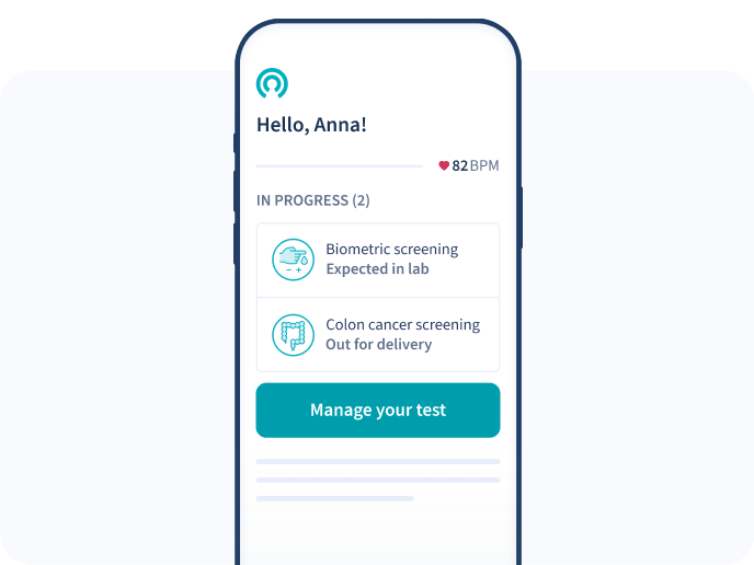 Smartphone screen displaying the LetsGetChecked dashboard.