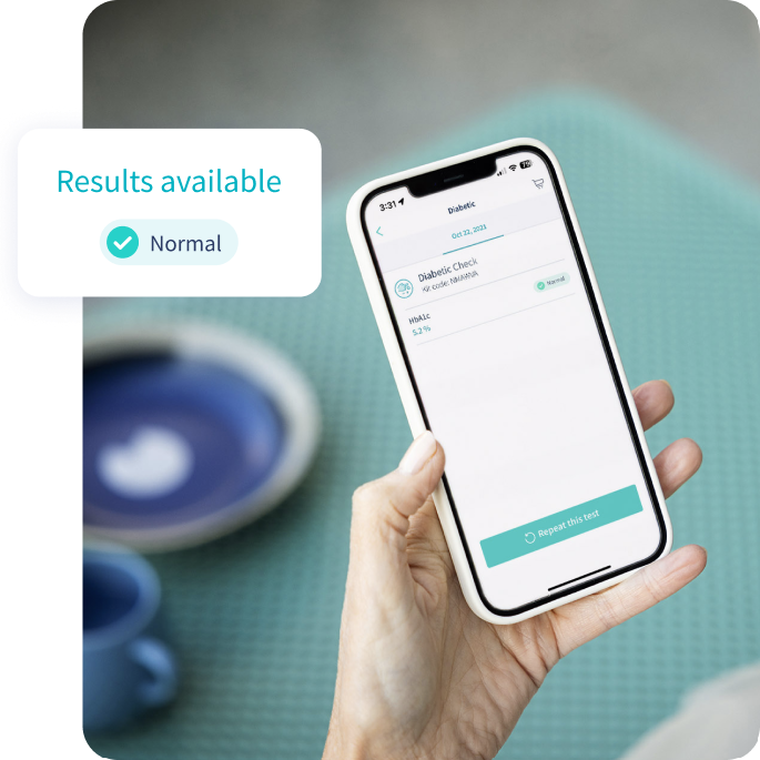 Person holding their smartphone and viewing results from the Letsgetchecked app.