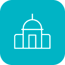 Teal icon of a government building.