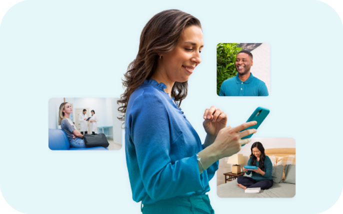 Woman smiling at her phone.