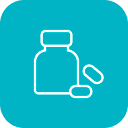 Teal icon of a medication bottle.